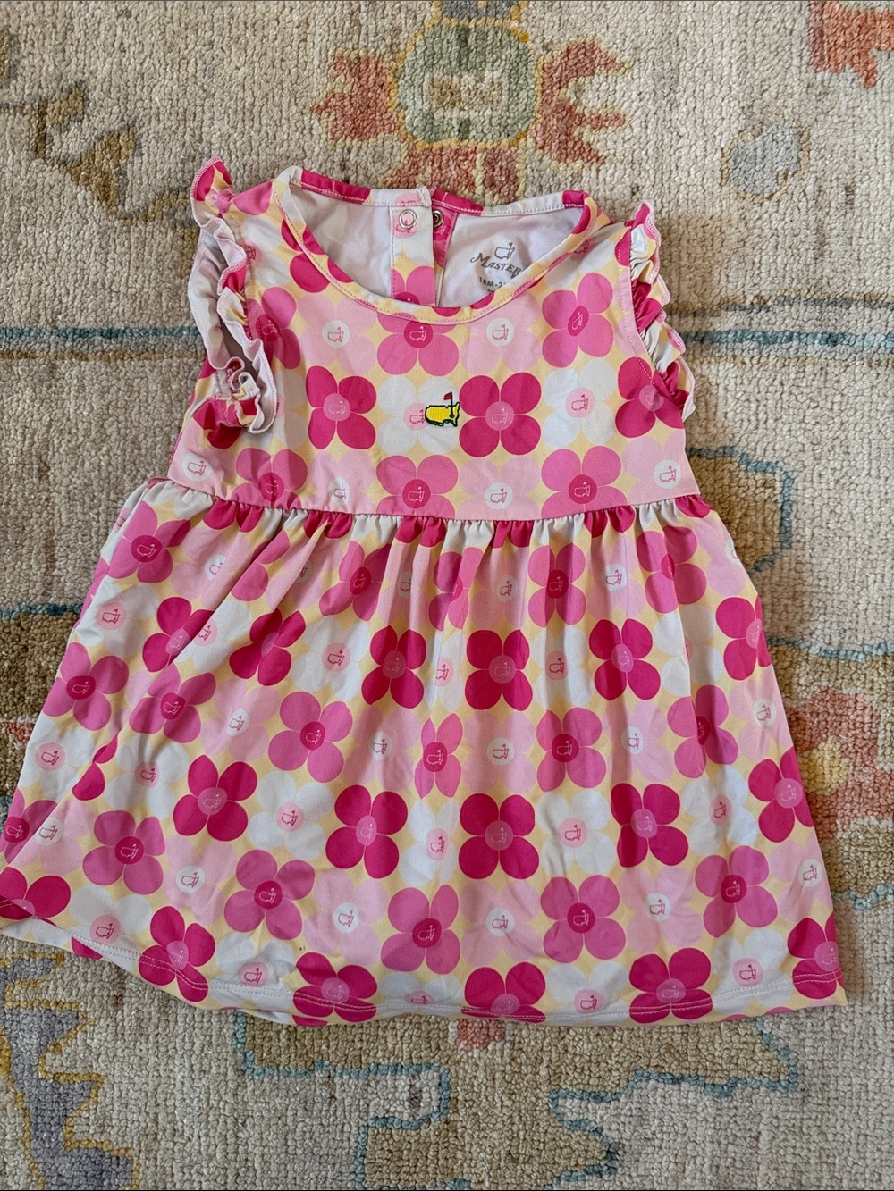 Masters Pink and Cream Floral Ruffle Sleeve Dress